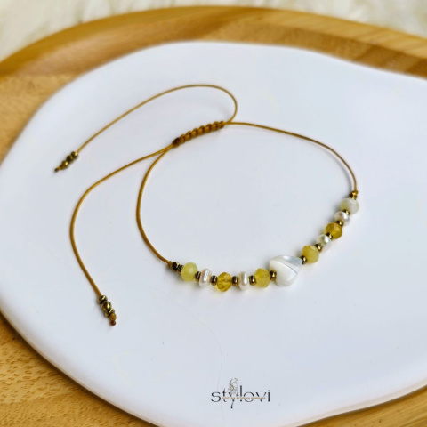 bransoletka Dla Mamy - Perłowe Chwile - żółty opal, perły naturalne, serce, hematyt bransoletka Dla Mamy - Perłowe Chwile - żółty opal, perły naturalne, serce, hematyt