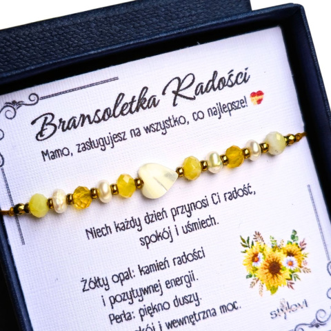 bransoletka Dla Mamy - Perłowe Chwile - żółty opal, perły naturalne, serce, hematyt bransoletka Dla Mamy - Perłowe Chwile - żółty opal, perły naturalne, serce, hematyt