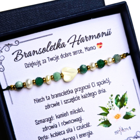 bransoletka Dla Mamy - Perłowe Chwile - szmaragd, perły naturalne, serce, hematyt bransoletka Dla Mamy - Perłowe Chwile - szmaragd, perły naturalne, serce, hematyt