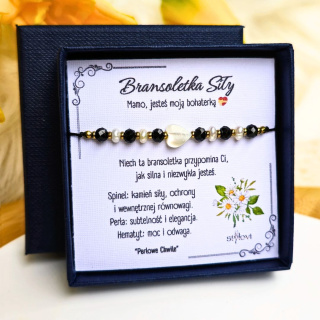 bransoletka Dla Mamy - Perłowe Chwile - czarny spinel, perły naturalne, serce, hematyt