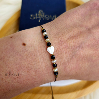 bransoletka Dla Mamy - Perłowe Chwile - czarny spinel, perły naturalne, serce, hematyt