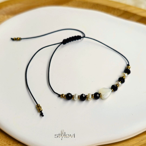 bransoletka Dla Mamy - Perłowe Chwile - czarny spinel, perły naturalne, serce, hematyt bransoletka Dla Mamy - Perłowe Chwile - czarny spinel, perły naturalne, serce, hematyt