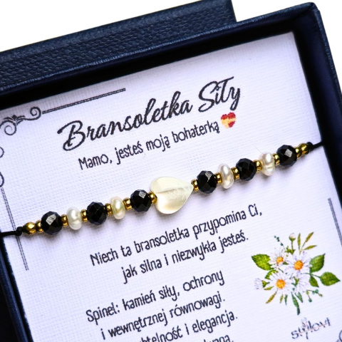 bransoletka Dla Mamy - Perłowe Chwile - czarny spinel, perły naturalne, serce, hematyt bransoletka Dla Mamy - Perłowe Chwile - czarny spinel, perły naturalne, serce, hematyt