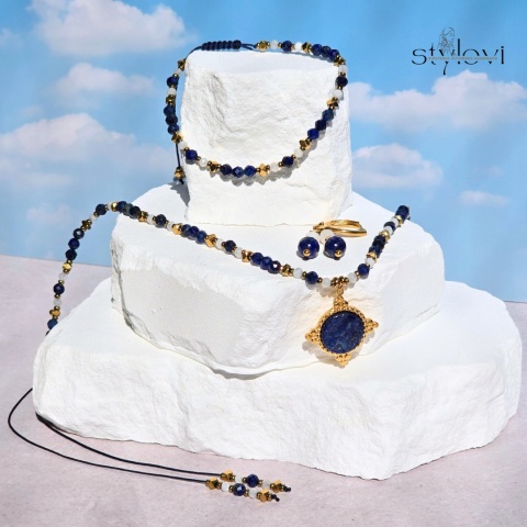 bransoletka GRECJA: lapis lazuli, kamień księżycowy, hematyt bransoletka GRECJA: lapis lazuli, kamień księżycowy, hematyt