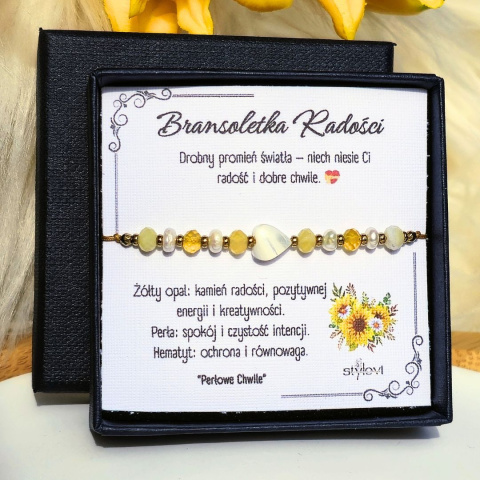 bransoletka Radości - Perłowe Chwile - żółty opal, perły naturalne, serce, hematyt bransoletka Radości - Perłowe Chwile - żółty opal, perły naturalne, serce, hematyt