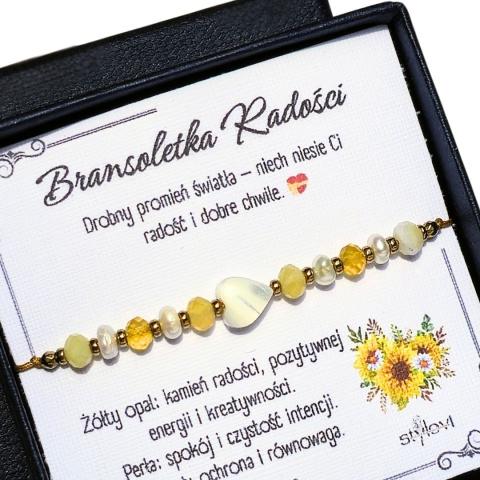 bransoletka Radości - Perłowe Chwile - żółty opal, perły naturalne, serce, hematyt bransoletka Radości - Perłowe Chwile - żółty opal, perły naturalne, serce, hematyt