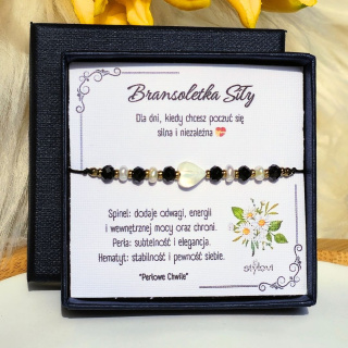 bransoletka Siły - Perłowe Chwile - czarny spinel, perły naturalne, serce, hematyt