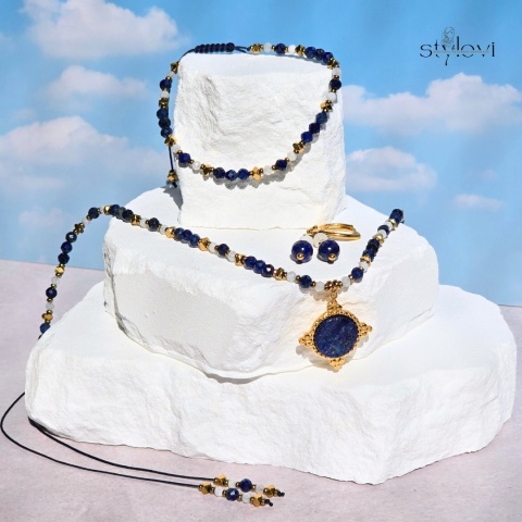 zestaw biżuterii GRECJA: lapis lazuli, kamień księżycowy, hematyt zestaw biżuterii GRECJA: lapis lazuli, kamień księżycowy, hematyt