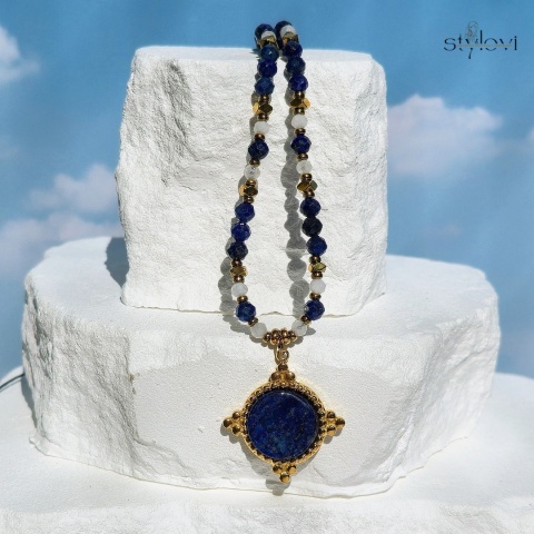 zestaw biżuterii GRECJA: lapis lazuli, kamień księżycowy, hematyt zestaw biżuterii GRECJA: lapis lazuli, kamień księżycowy, hematyt