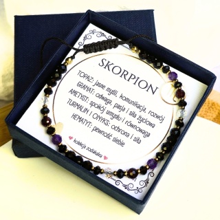 bransoletka - kolekcja zodiakalna - SKORPION - czarny turmalin, onyks, ametyst, granat, topaz, hematyt