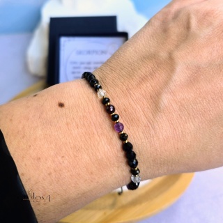 bransoletka - kolekcja zodiakalna - SKORPION - czarny turmalin, onyks, ametyst, granat, topaz, hematyt