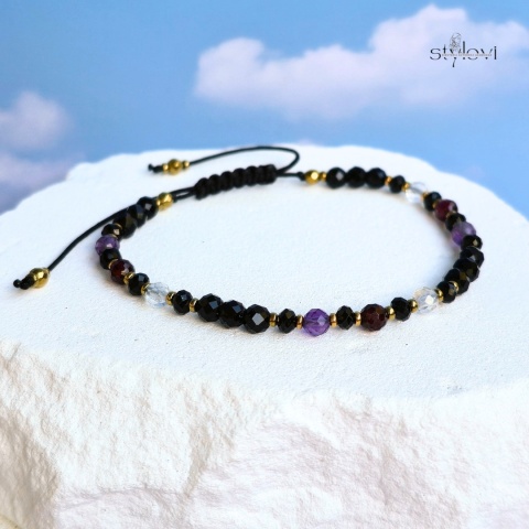 bransoletka - kolekcja zodiakalna - SKORPION - czarny turmalin, onyks, ametyst, granat, topaz, hematyt