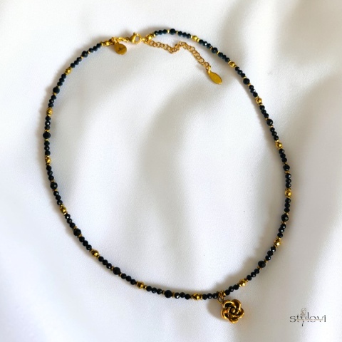 naszyjnik NOIR ROSE: turmalin, hematyt, róża