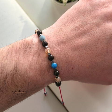 męska bransoletka Talizman Maturzysty „Skupienie i Spokój”: onyks, cytryn, akwamaryn, apatyt, hematyt