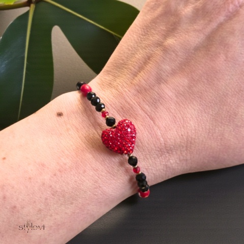 bransoletka AMORE: turmalin, koral, hematyt, serce