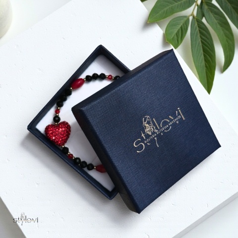 bransoletka AMORE: turmalin, koral, hematyt, serce