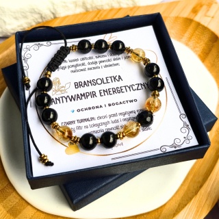bransoletka ANTYWAMPIR ENERGETYCZNY - ochrona i bogactwo: turmalin, cytryn, hematyt
