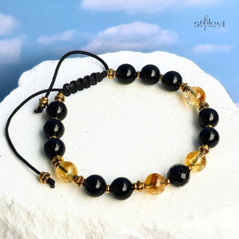 bransoletka ANTYWAMPIR ENERGETYCZNY - ochrona i bogactwo: turmalin, cytryn, hematyt