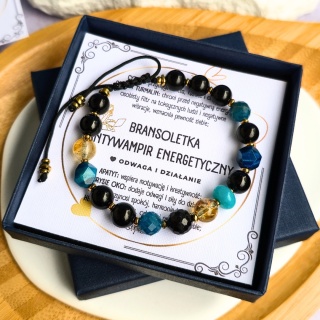 bransoletka ANTYWAMPIR ENERGETYCZNY - odwaga i działanie: turmalin, cytryn, apatyt, tygrysie oko, jadeit, hematyt