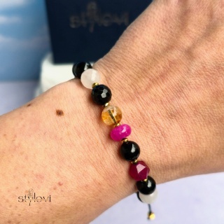 bransoletka ANTYWAMPIR ENERGETYCZNY - miłość i harmonia: turmalin, cytryn, agat, kwarc różowy, jadeit, hematyt