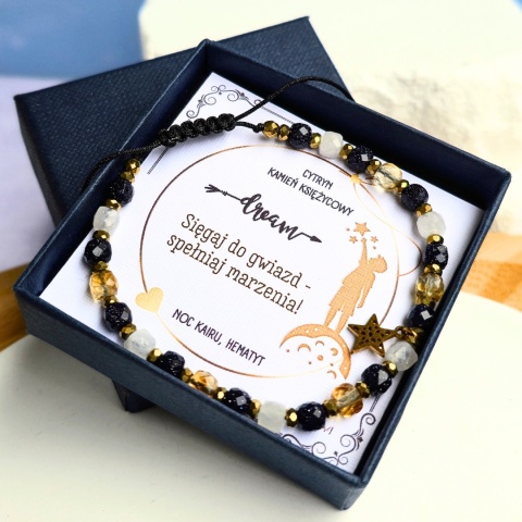 bransoletka DREAM: cytryn, kamień księżycowy, noc kairu, hematyt