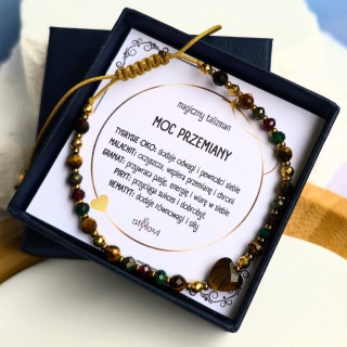 bransoletka MOC PRZEMIANY: tygrysie oko, malachit, granat, piryt, hematyt