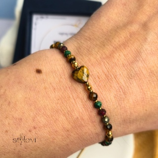 bransoletka MOC PRZEMIANY: tygrysie oko, malachit, granat, piryt, hematyt