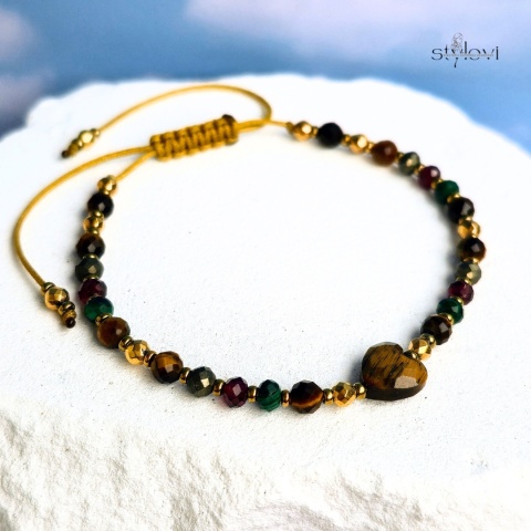 bransoletka MOC PRZEMIANY: tygrysie oko, malachit, granat, piryt, hematyt