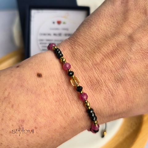 bransoletka OCHRONA, MIŁOŚĆ I BOGACTWO: czarny turmalin, różowy turmalin, cytryn, hematyt