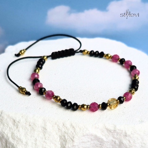 bransoletka OCHRONA, MIŁOŚĆ I BOGACTWO: czarny turmalin, różowy turmalin, cytryn, hematyt