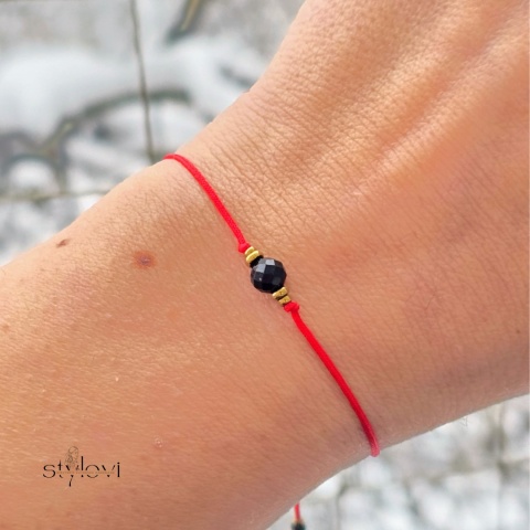 bransoletka OCHRONNA - talizman szczęścia czerwony sznurek, turmalin, hematyt