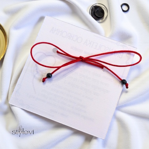 bransoletka SZCZĘŚCIA OCHRONNA - talizman szczęścia czerwony sznurek, turmalin, hematyt - grafitowa