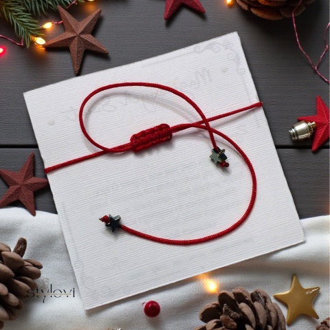 świąteczna bransoletka SZCZĘŚCIA OCHRONNA - talizman szczęścia czerwony sznurek, turmalin, hematyt