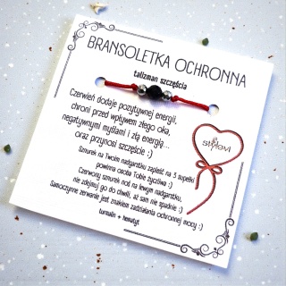 bransoletka SZCZĘŚCIA OCHRONNA - talizman szczęścia czerwony sznurek, turmalin, hematyt - srebrna