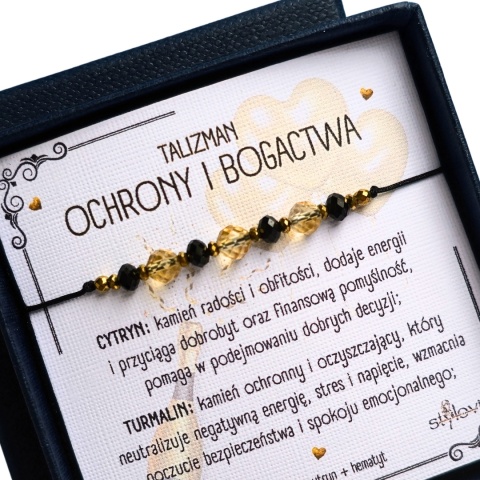 bransoletka TALIZMAN OCHRONY I BOGACTWA: cytryn, turmalin, hematyt