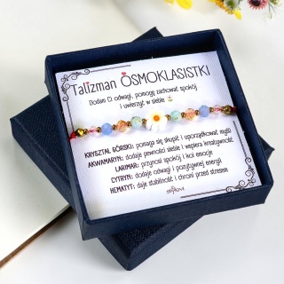 bransoletka TALIZMAN ÓSMOKLASISTKI: cytryn, akwamaryn, larimar, kryształ górski, turmalin, hematyt