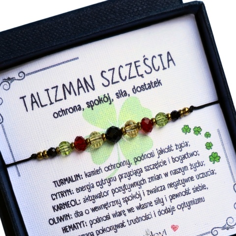 bransoletka TALIZMAN SZCZĘŚCIA: turmalin, cytryn, oliwin, karneol, hematyt
