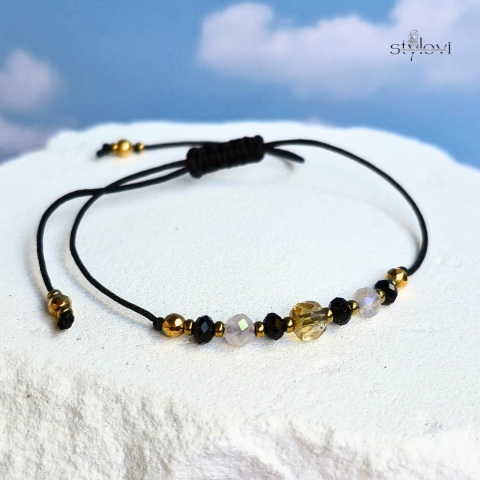 bransoletka ''Życzę Ci": bezpieczeństwa, bogactwa, miłości, spokoju - turmalin, cytryn, kwarc różowy, hematyt