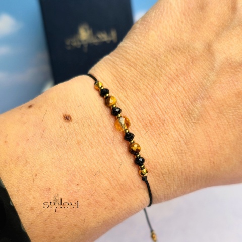 bransoletka ''Życzę Ci": bezpieczeństwa, bogactwa, odwagi, spokoju - turmalin, cytryn, tygrysie oko, hematyt