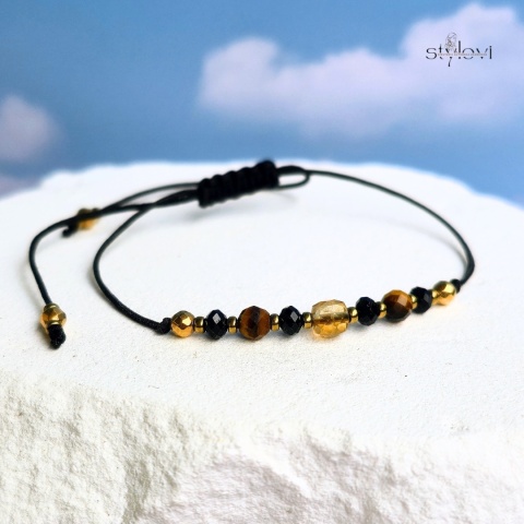bransoletka ''Życzę Ci": bezpieczeństwa, bogactwa, odwagi, spokoju - turmalin, cytryn, tygrysie oko, hematyt