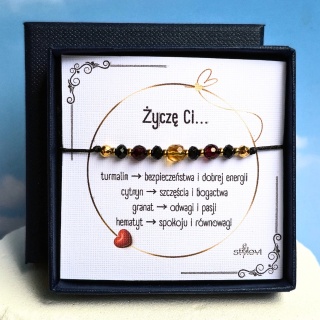 bransoletka ''Życzę Ci": bezpieczeństwa, bogactwa, pasji, spokoju - turmalin, cytryn, granat, hematyt