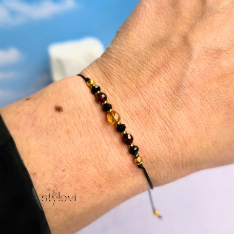 bransoletka ''Życzę Ci": bezpieczeństwa, bogactwa, pasji, spokoju - turmalin, cytryn, granat, hematyt
