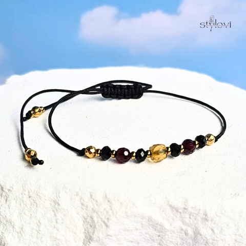 bransoletka ''Życzę Ci": bezpieczeństwa, bogactwa, pasji, spokoju - turmalin, cytryn, granat, hematyt