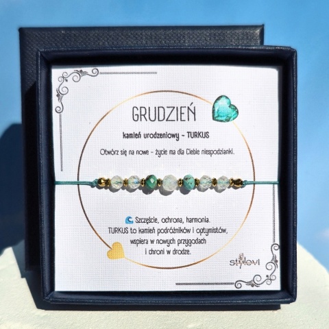 bransoletka - kamień urodzeniowy GRUDZIEŃ - turkus, kryształ górski, hematyt