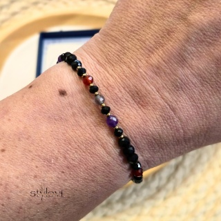 bransoletka - kolekcja zodiakalna - BARAN - czarny turmalin, onyks, karneol, kwarc dymny, ametyst, hematyt