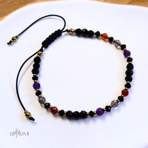 bransoletka - kolekcja zodiakalna - BARAN - czarny turmalin, onyks, karneol, kwarc dymny, ametyst, hematyt