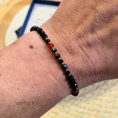 bransoletka - kolekcja zodiakalna - BYK - czarny turmalin, onyks, karneol, tygrysie oko, szafir, hematyt