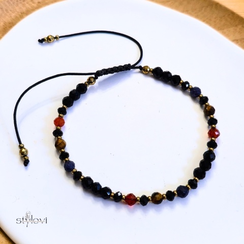 bransoletka - kolekcja zodiakalna - BYK - czarny turmalin, onyks, karneol, tygrysie oko, szafir, hematyt