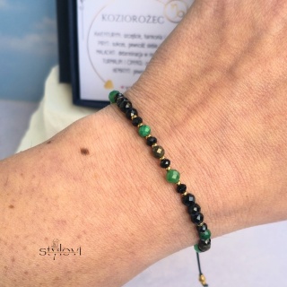 bransoletka - kolekcja zodiakalna - KOZIOROŻEC - czarny turmalin, onyks, awenturyn, piryt, malachit, hematyt