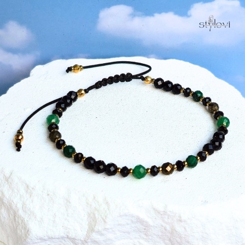 bransoletka - kolekcja zodiakalna - KOZIOROŻEC - czarny turmalin, onyks, awenturyn, piryt, malachit, hematyt